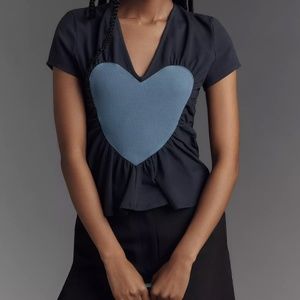 Maeve Heart Embellished V-Neck Tee